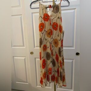 Elegant Floral Maxi Dress - Orange and Cream